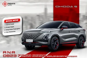 Tampilan depan Chery OMODA 5 dengan grille berlapis krom, lampu LED tajam, dan velg alloy 18 inci yang menonjolkan desain modern dan sporty